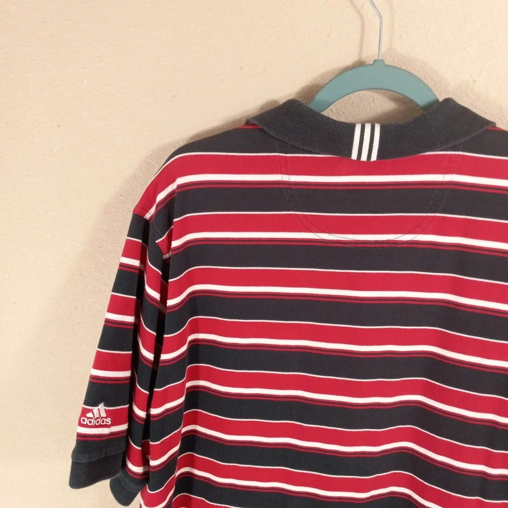 Adidas Climalite Mens XL Polo Shirt Red Black White‎ Striped Short Sleeve 938005